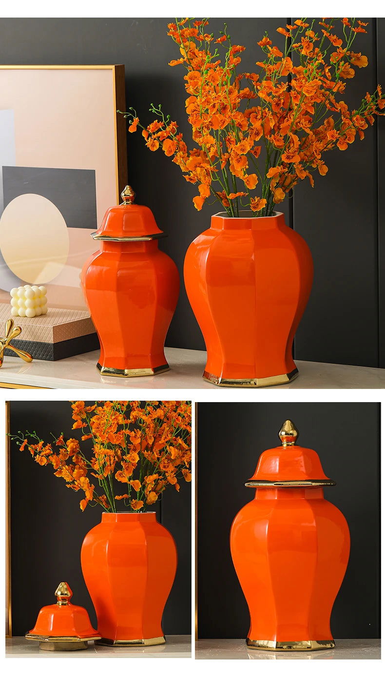 Marble General Jar Porcelain Ginger Jar Sealed Storage Tank Flower Vase Artwork Decorations Home Furnishing Decoration - Grand Goldman