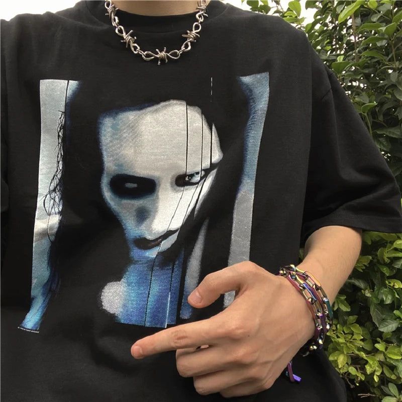 Marilyn Manson Washed & Oversized Loose Tshirt - Grand Goldman