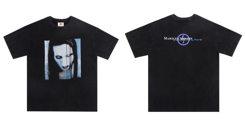 Marilyn Manson Washed & Oversized Loose Tshirt - Grand Goldman