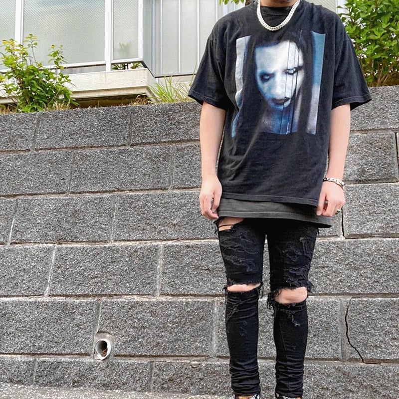 Marilyn Manson Washed & Oversized Loose Tshirt - Grand Goldman