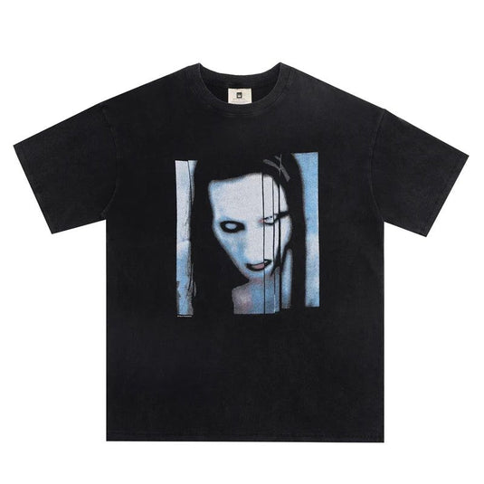 Marilyn Manson Washed & Oversized Loose Tshirt - Grand Goldman