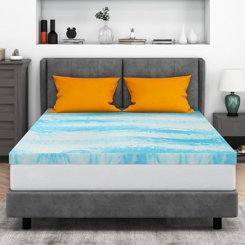 Mattress Topper Queen, 3 Inch Gel Memory Foam Bed Topper for Queen Size Bed, CertiPUR-US Certified, Blue - Grand Goldman