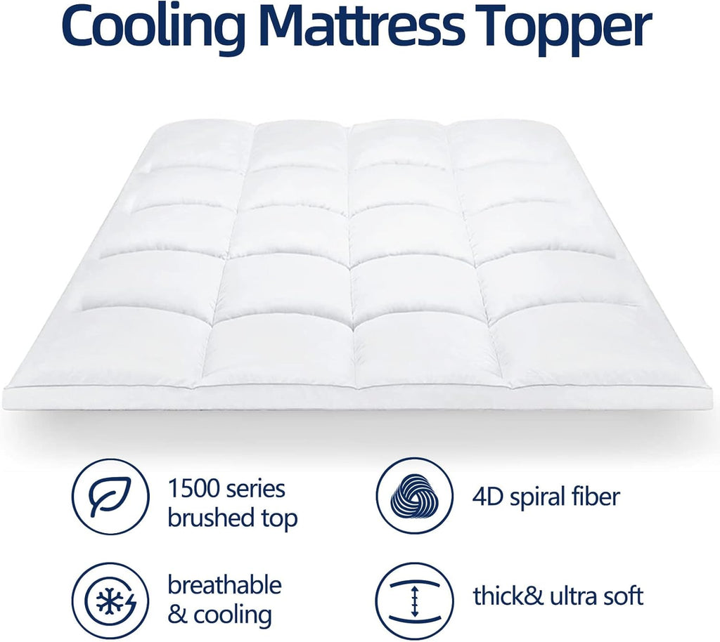 Mattress Topper Queen for Back Pain, Extra Thick Mattress Pad Cover, Plush Pillow Top, Deep Elastic Pocket, White - Grand Goldman