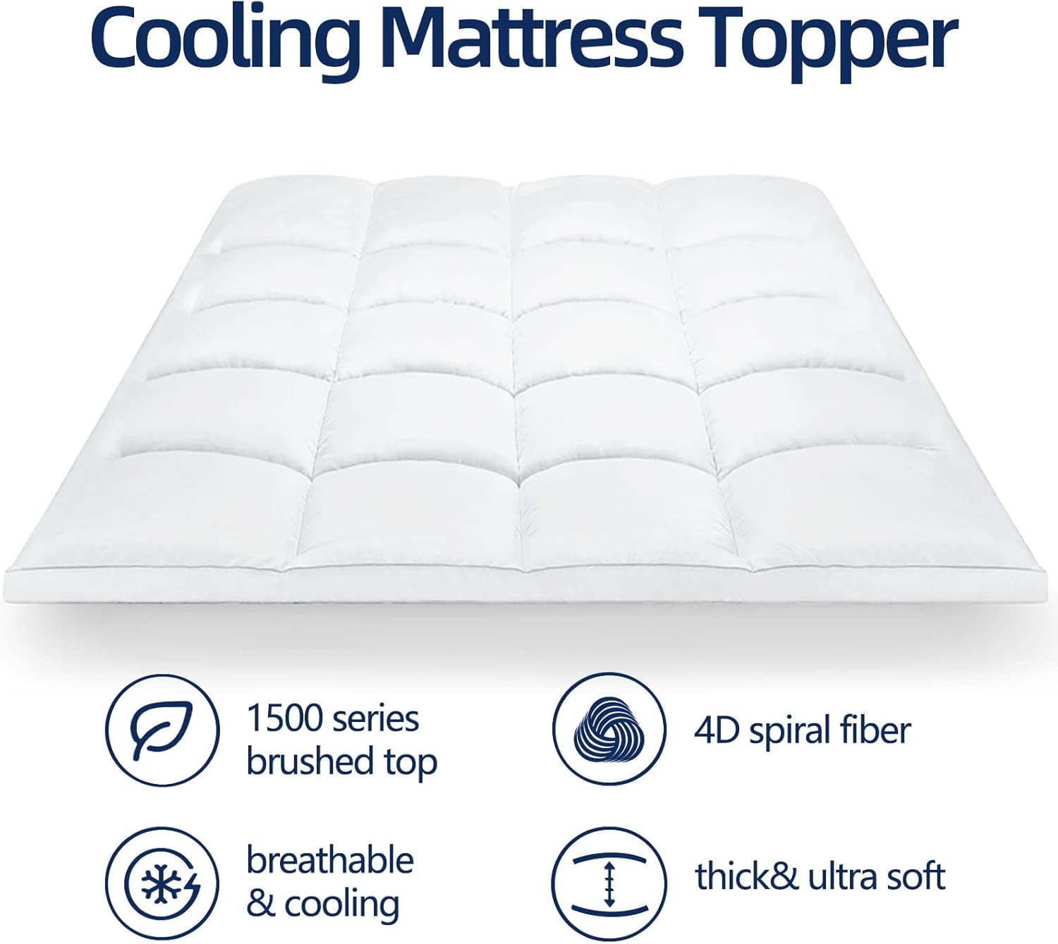 Mattress Topper Queen for Back Pain, Extra Thick Mattress Pad Cover, Plush Pillow Top, Deep Elastic Pocket, White - Grand Goldman