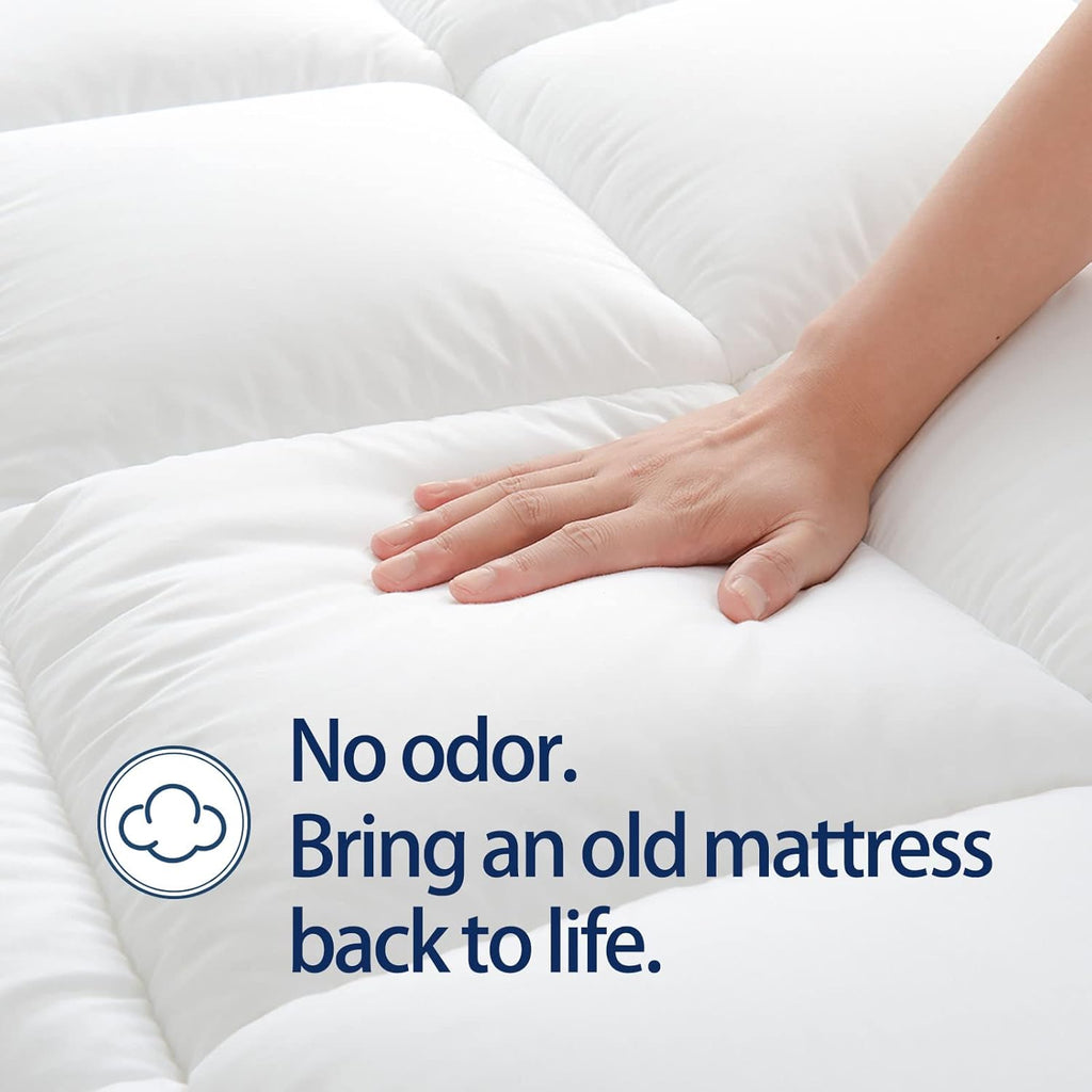 Mattress Topper Queen for Back Pain, Extra Thick Mattress Pad Cover, Plush Pillow Top, Deep Elastic Pocket, White - Grand Goldman