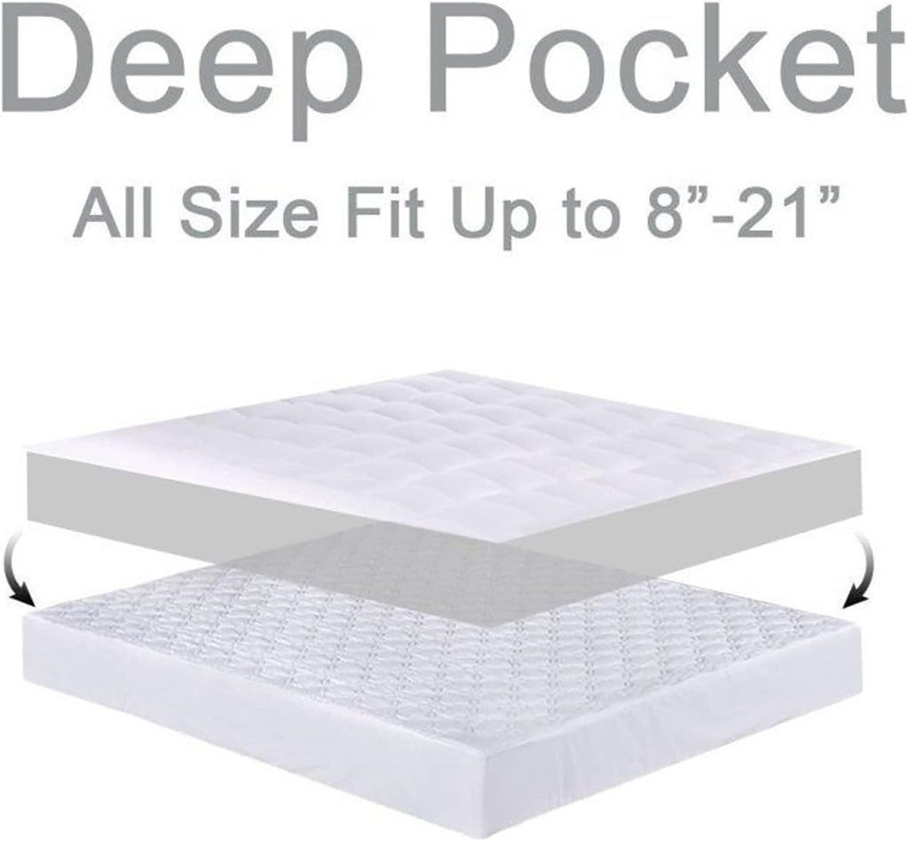 Mattress Topper Queen for Back Pain, Extra Thick Mattress Pad Cover, Plush Pillow Top, Deep Elastic Pocket, White - Grand Goldman