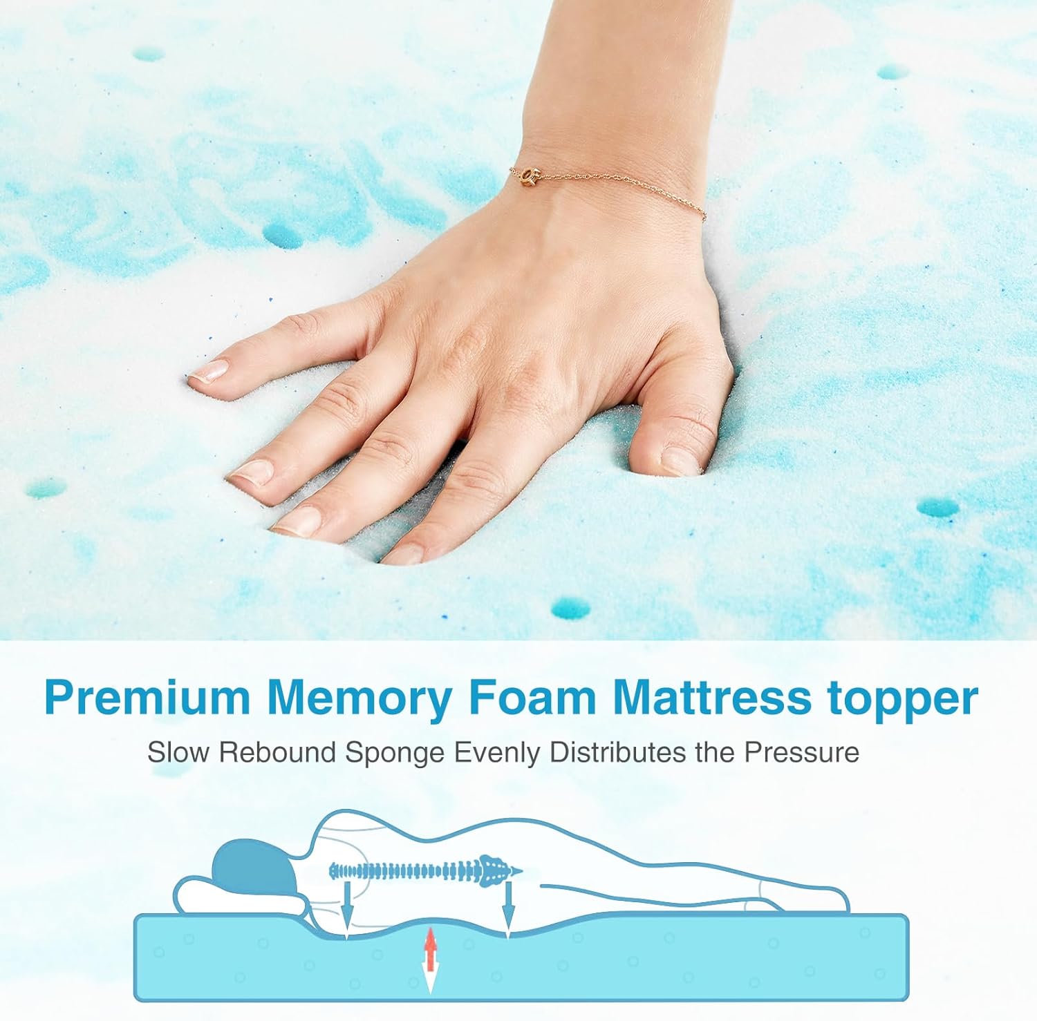 Mattress Topper, Twin Size Cooling Memory Foam Bed Toppers, 2 Inch Soft Mattress Pads for Sleeper Sofa, RV, Camper, CertiPUR-US Certified - Grand Goldman