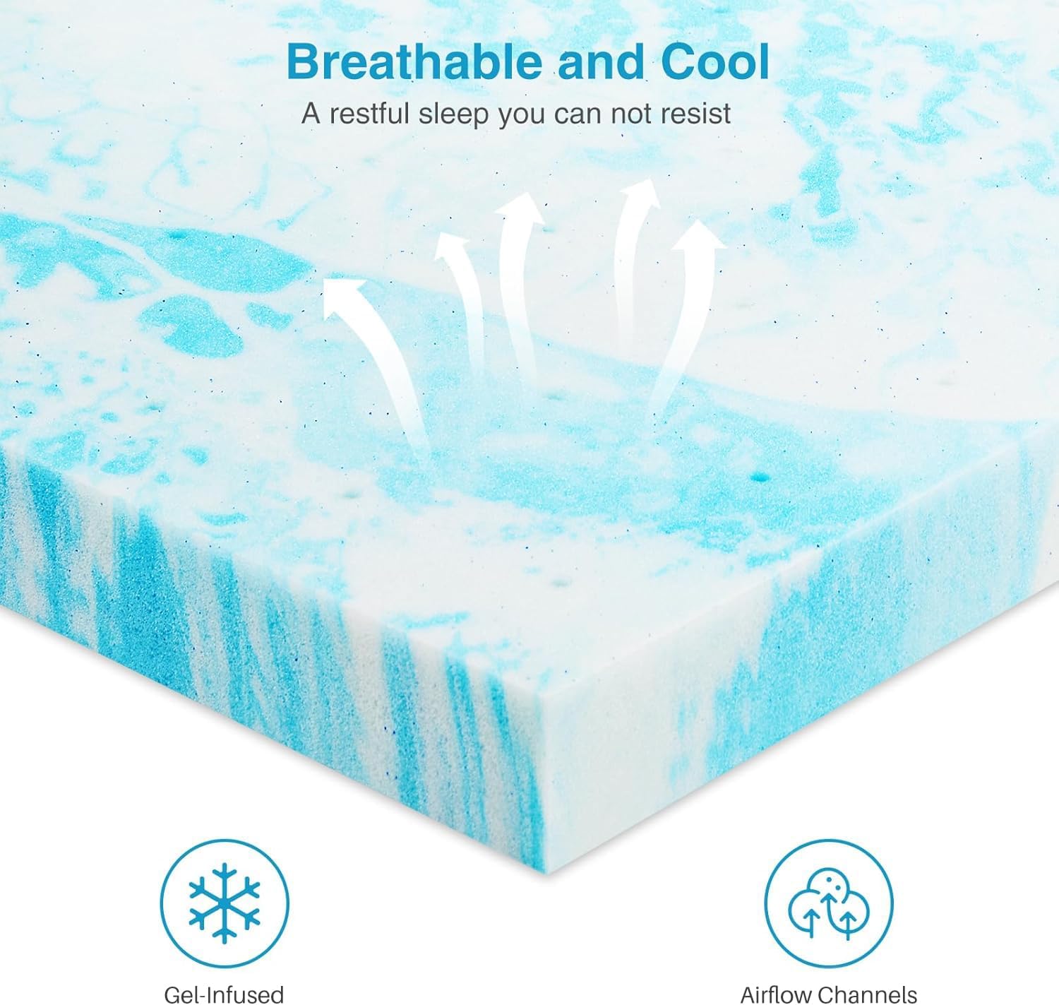 Mattress Topper, Twin Size Cooling Memory Foam Bed Toppers, 2 Inch Soft Mattress Pads for Sleeper Sofa, RV, Camper, CertiPUR-US Certified - Grand Goldman