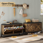 Maupvit Shoe Cabinet with 2 Flip Drawers & Coat Rack, Shoe Storage Bench with Seat Cushion for Entryway, 5 Large Sturdy Metal Hooks - with Locking Wall Parts, Rustic Brown - Grand Goldman