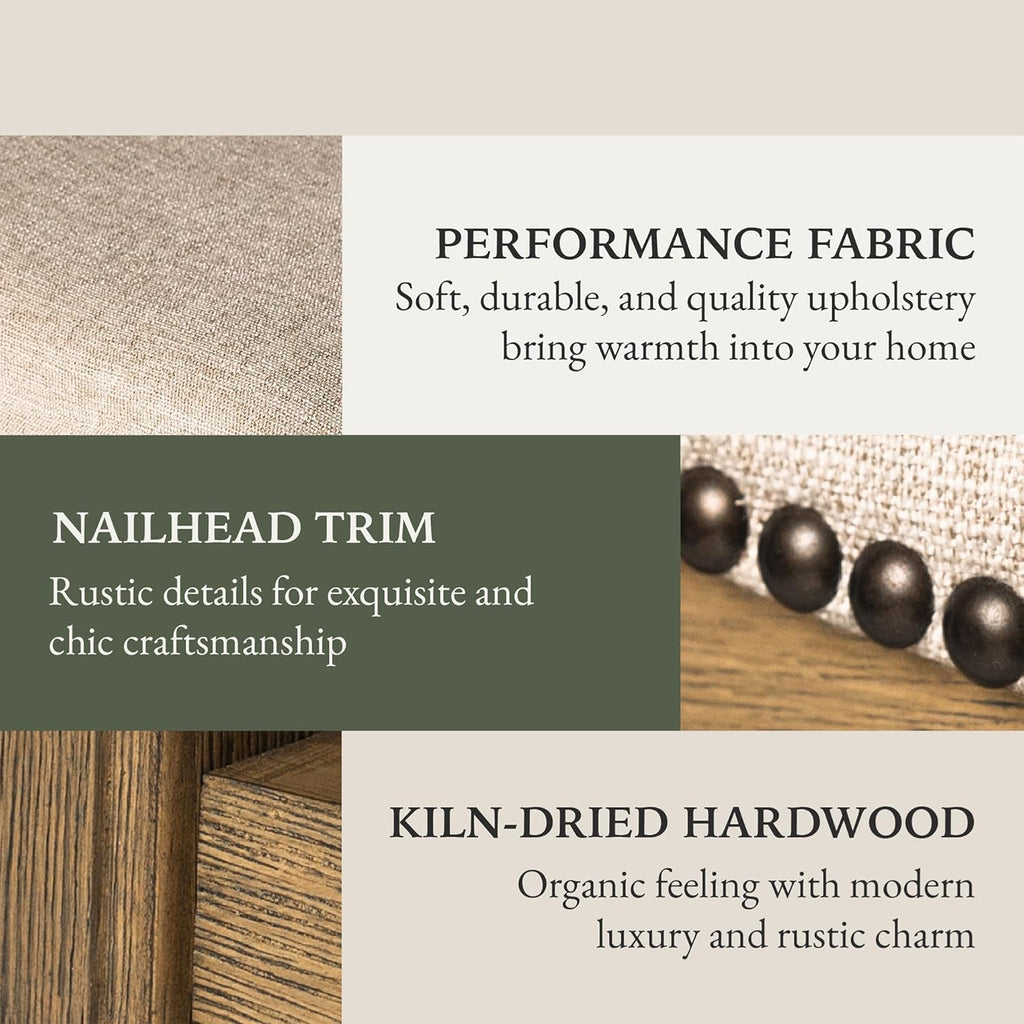 Maven Lane Adrien 26 Inch Counter Height Upholstered Backless Saddle Barstool in Natural Wood Finish with Wheat Cream Fabric Cushion Seat - Grand Goldman