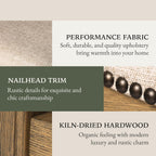 Maven Lane Adrien 26 Inch Counter Height Upholstered Backless Saddle Barstool in Natural Wood Finish with Wheat Cream Fabric Cushion Seat - Grand Goldman