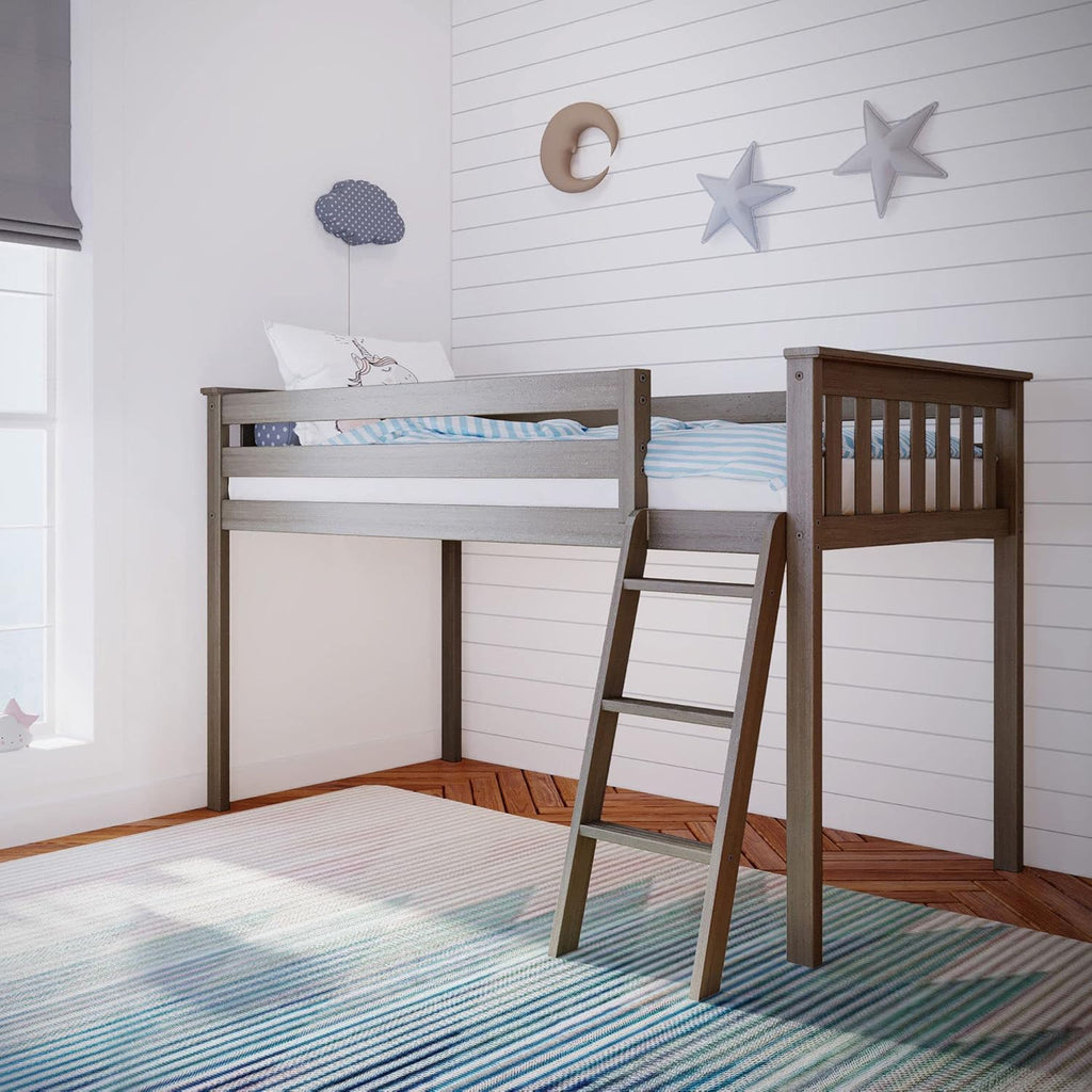 Max & Lily Twin Size Low Loft Bed with Slide and Stairs, Classic Solid Wood Kids Bedroom Furniture, 400 lbs Weight Capacity, 14" Safety Guardrail, Anti-Slip Steps, Clay - Grand Goldman