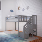 Max & Lily Twin Size Low Loft Bed with Slide and Stairs, Classic Solid Wood Kids Bedroom Furniture, 400 lbs Weight Capacity, 14" Safety Guardrail, Anti-Slip Steps, Clay - Grand Goldman