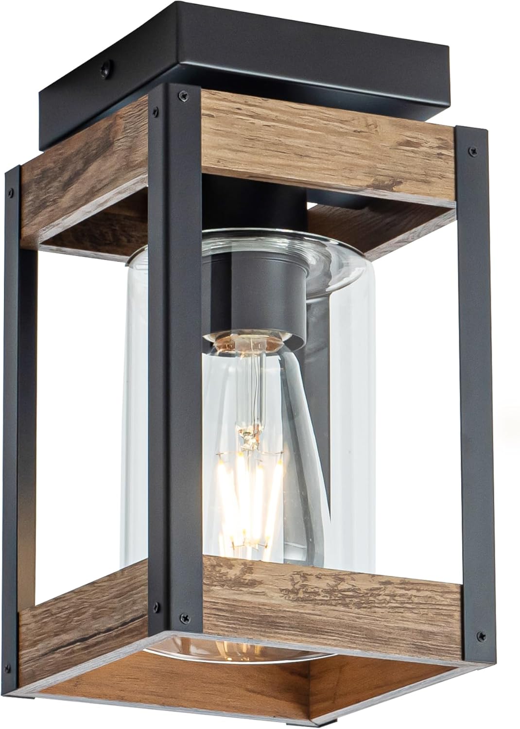 Mayful Flush Mount Ceiling Light Fixture with Clear Glass Shade, Farmhouse Black Metal Frame Light Fixture for Kitchen Island Entryway Porch Foyer Dining Room, E26 Ceramic Base - Grand Goldman