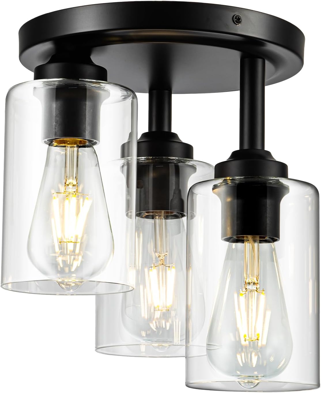 Mayful Flush Mount Ceiling Light Fixture with Clear Glass Shade, Farmhouse Black Metal Frame Light Fixture for Kitchen Island Entryway Porch Foyer Dining Room, E26 Ceramic Base - Grand Goldman