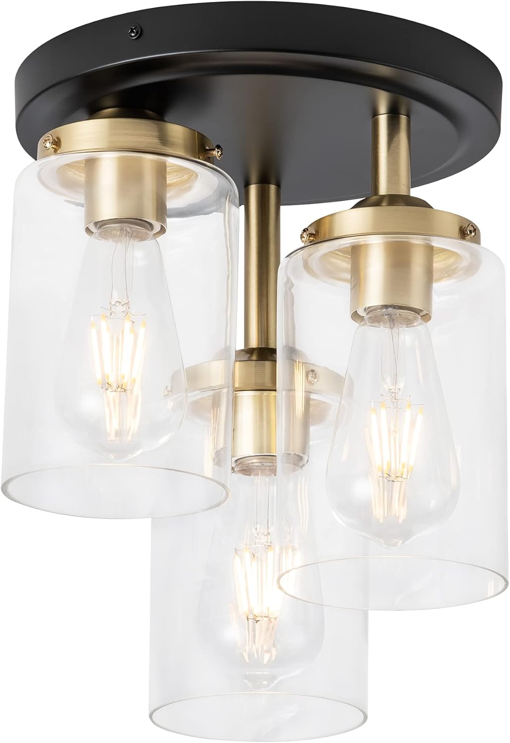 Mayful Flush Mount Ceiling Light Fixture with Clear Glass Shade, Farmhouse Black Metal Frame Light Fixture for Kitchen Island Entryway Porch Foyer Dining Room, E26 Ceramic Base - Grand Goldman