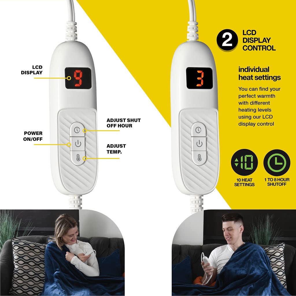 Medical king Heated Blanket, Machine Washable Extremely Soft & Comfortable Electric Blanket Throw Fast Heating with Hand Controller 10 Heating Settings & auto Shut-Off (Gray, 50 x 60) - Grand Goldman