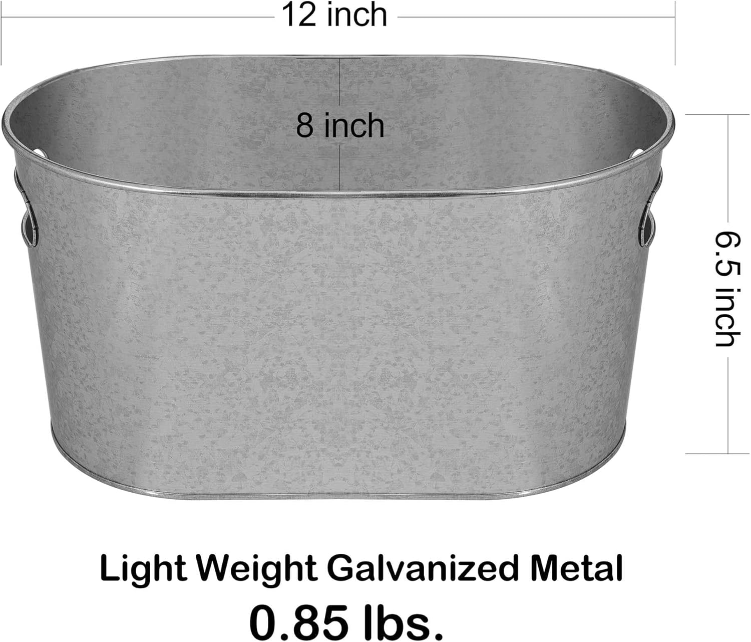 Medium Size 5-Quart Galvanized Metal Tin Tub for Beverages, Beer Bottles, Planters and Décor - Lightweight and Durable - 12x8x6.5 inches (Pack of 2) - Grand Goldman