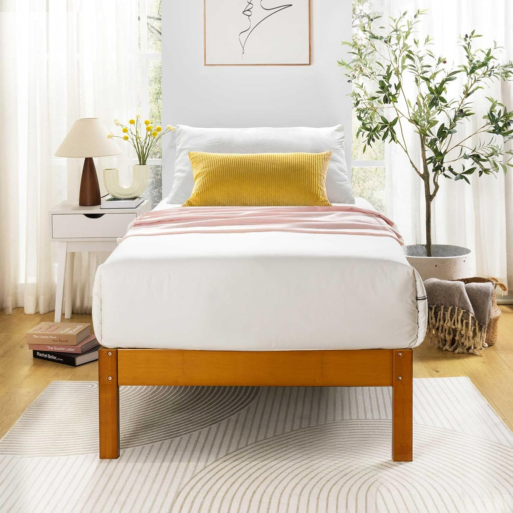 Mellow Asher 14 Inch Bamboo Wood Bed with Wooden Slats, No Box Spring Needed, Easy Assembly, Queen, Coffee Platform - Grand Goldman