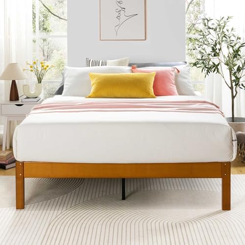Mellow Asher 14 Inch Bamboo Wood Bed with Wooden Slats, No Box Spring Needed, Easy Assembly, Queen, Coffee Platform - Grand Goldman