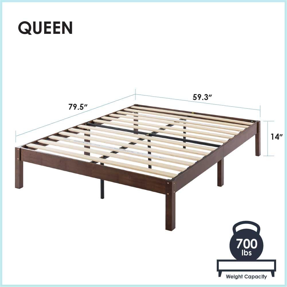 Mellow Asher 14 Inch Bamboo Wood Bed with Wooden Slats, No Box Spring Needed, Easy Assembly, Queen, Coffee Platform - Grand Goldman