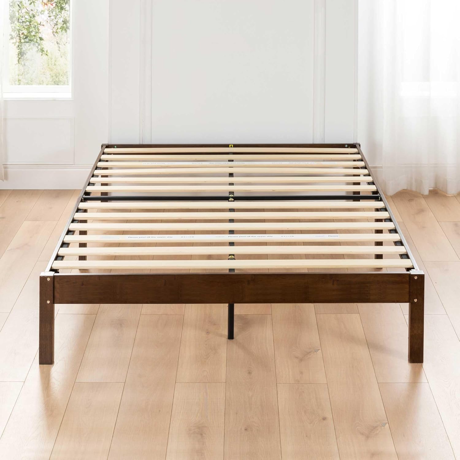 Mellow Asher 14 Inch Bamboo Wood Bed with Wooden Slats, No Box Spring Needed, Easy Assembly, Queen, Coffee Platform - Grand Goldman