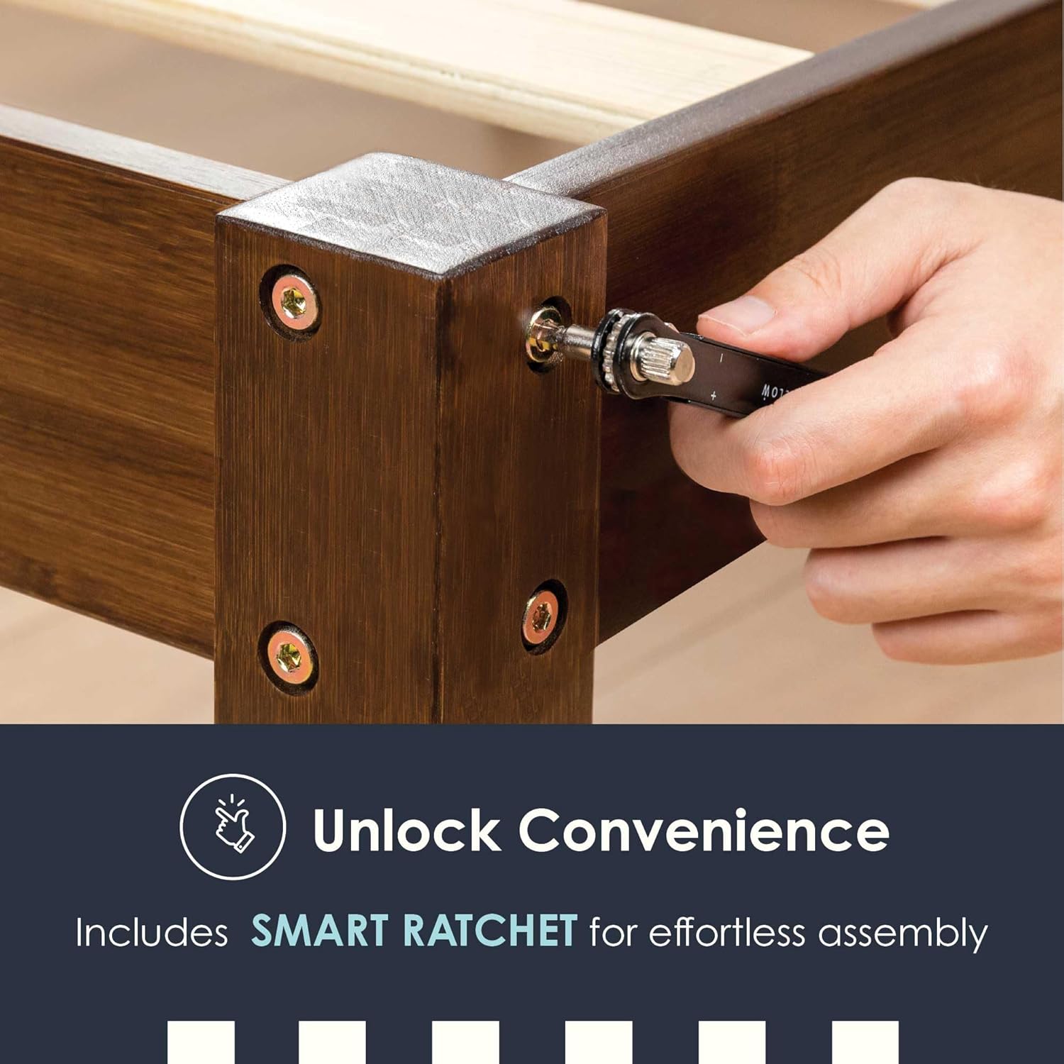 Mellow Asher 14 Inch Bamboo Wood Bed with Wooden Slats, No Box Spring Needed, Easy Assembly, Queen, Coffee Platform - Grand Goldman