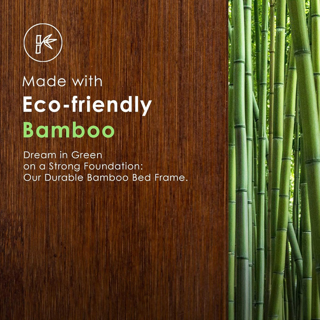 Mellow Asher 14 Inch Bamboo Wood Bed with Wooden Slats, No Box Spring Needed, Easy Assembly, Queen, Coffee Platform - Grand Goldman