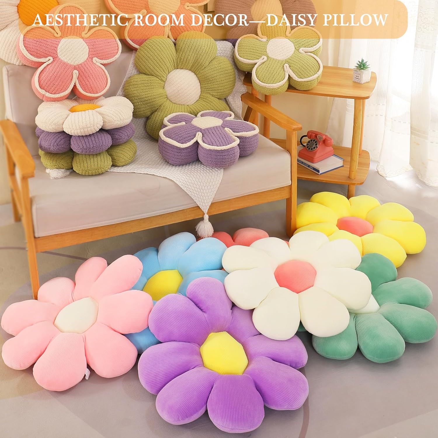 Menoeceus Flower Pillow, Pink Flower Shaped Throw Pillow, Cute Decorative Pillow for Room, Floor Pillow, Aesthetic Pillows for Bed Couch Chair, 15.7" - Grand Goldman