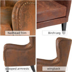 Merax 2Pcs Club Accent Upholstered Wingback Chair with High-Back, Mid-Century Modern Arm Reading Lounge Lazy Side Sofa Seating for Living Room, Corner, Bedroom, Dorm, Retro Cowboy, Brown - Grand Goldman