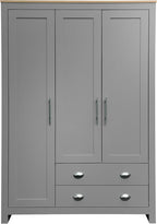 Merax 3 Doors Grey Wood Wardrobe Cabinets, Bedroom Accent Armoire Closet Organizer with Big Drawers, Hanging Rails and Shelve, Functional Clothes Storage Cabinet for Home Room, Dorm, Apartment, Gray - Grand Goldman