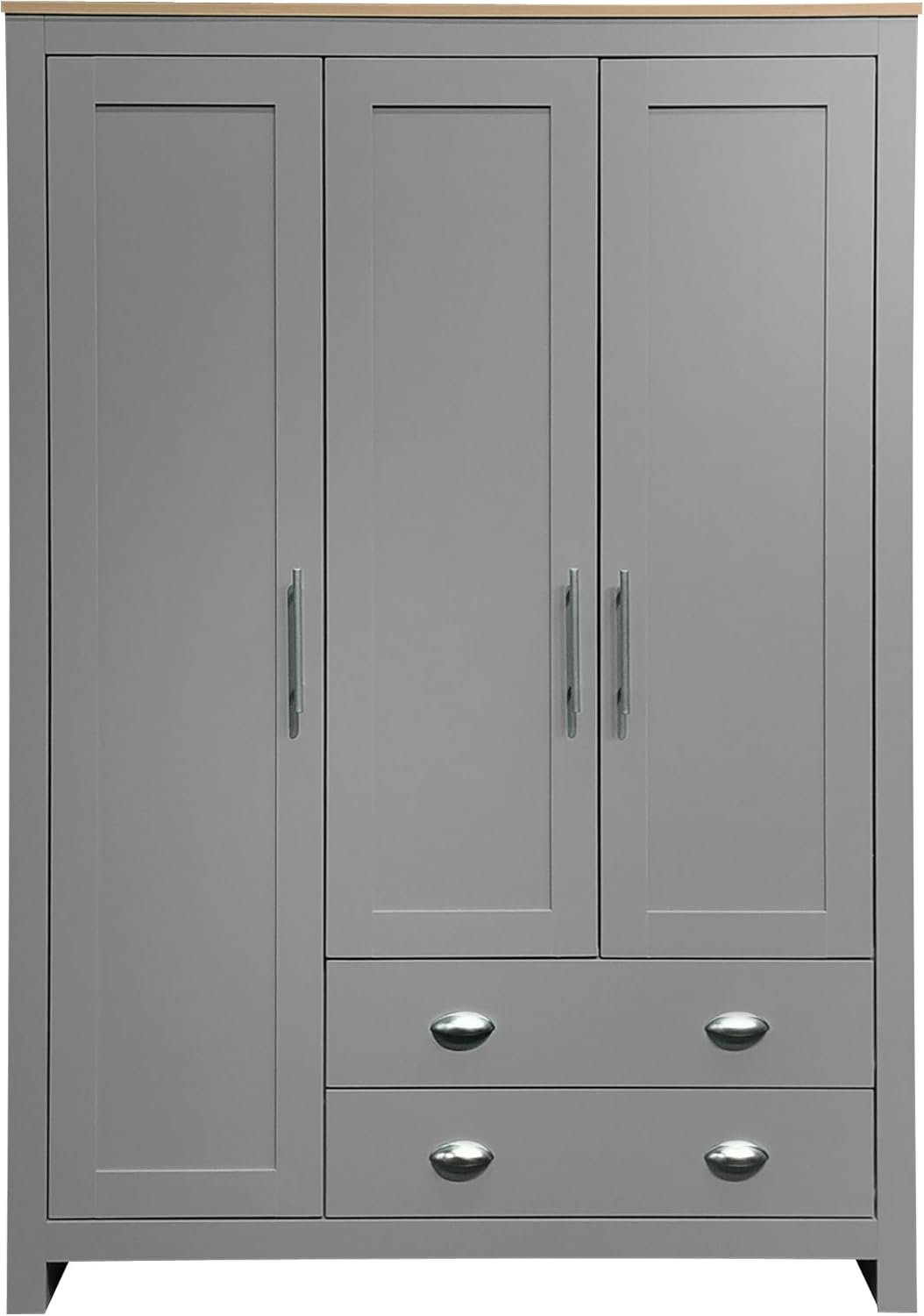 Merax 3 Doors Grey Wood Wardrobe Cabinets, Bedroom Accent Armoire Closet Organizer with Big Drawers, Hanging Rails and Shelve, Functional Clothes Storage Cabinet for Home Room, Dorm, Apartment, Gray - Grand Goldman