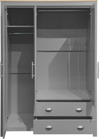 Merax 3 Doors Grey Wood Wardrobe Cabinets, Bedroom Accent Armoire Closet Organizer with Big Drawers, Hanging Rails and Shelve, Functional Clothes Storage Cabinet for Home Room, Dorm, Apartment, Gray - Grand Goldman