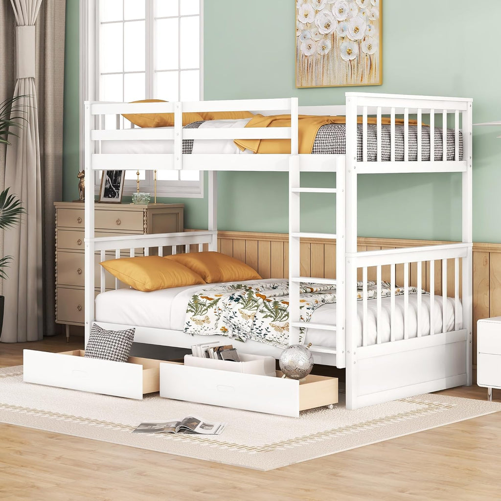 Merax Wood Bunk Bed with Drawers,Convertible Wood Bunk Bed with Ladders and Two Storage Drawers,Solid Wood Detachable Bunk Bed Frame with Ladders,Full Over Full,Grey - Grand Goldman
