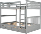 Merax Wood Bunk Bed with Drawers,Convertible Wood Bunk Bed with Ladders and Two Storage Drawers,Solid Wood Detachable Bunk Bed Frame with Ladders,Full Over Full,Grey - Grand Goldman
