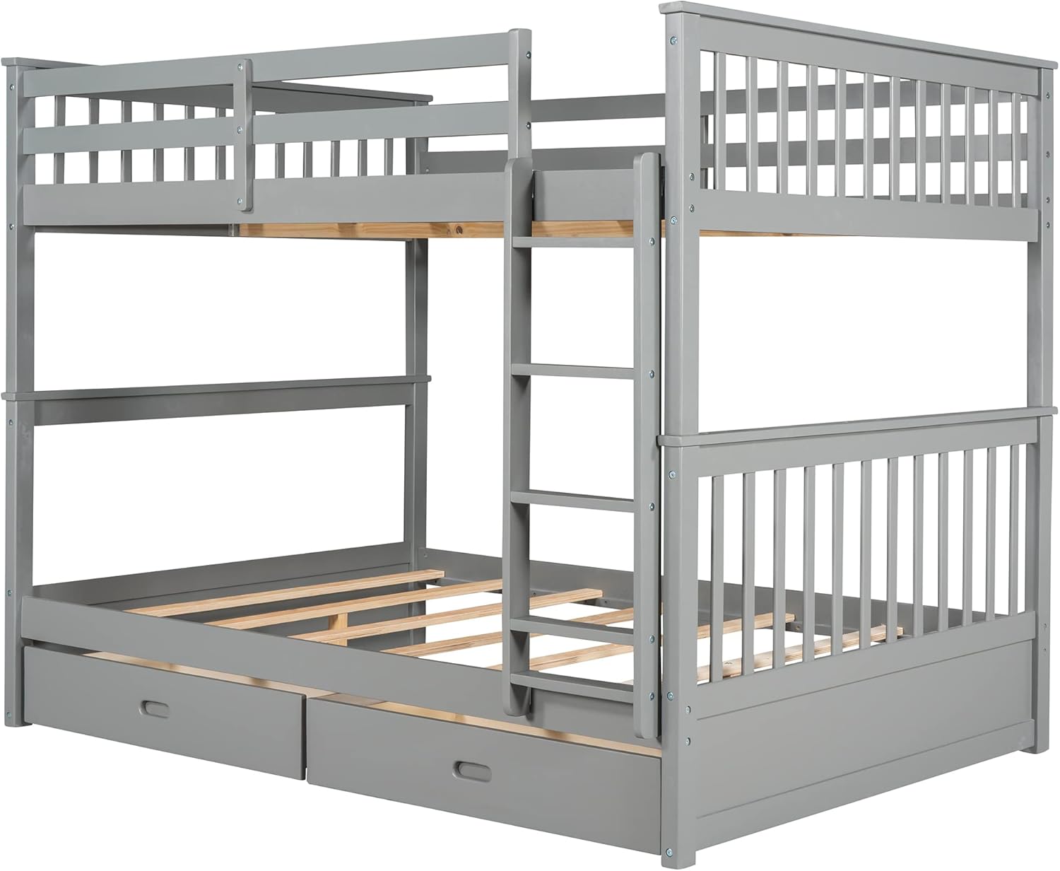 Merax Wood Bunk Bed with Drawers,Convertible Wood Bunk Bed with Ladders and Two Storage Drawers,Solid Wood Detachable Bunk Bed Frame with Ladders,Full Over Full,Grey - Grand Goldman