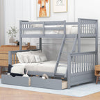 Merax Wood Bunk Bed with Drawers,Convertible Wood Bunk Bed with Ladders and Two Storage Drawers,Solid Wood Detachable Bunk Bed Frame with Ladders,Full Over Full,Grey - Grand Goldman