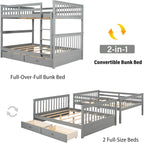 Merax Wood Bunk Bed with Drawers,Convertible Wood Bunk Bed with Ladders and Two Storage Drawers,Solid Wood Detachable Bunk Bed Frame with Ladders,Full Over Full,Grey - Grand Goldman