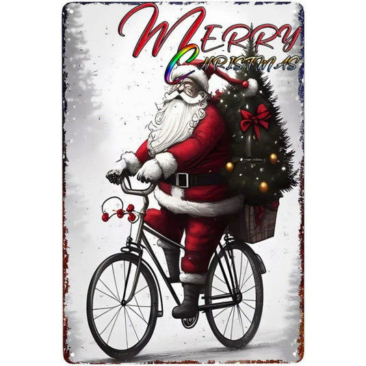 Merry Christmas Santa Claus reindeer Metal Tin Signs Posters Plate Wall Decor for Home Bar Garage Cafe Club Retro Posters Plaque - Grand Goldman