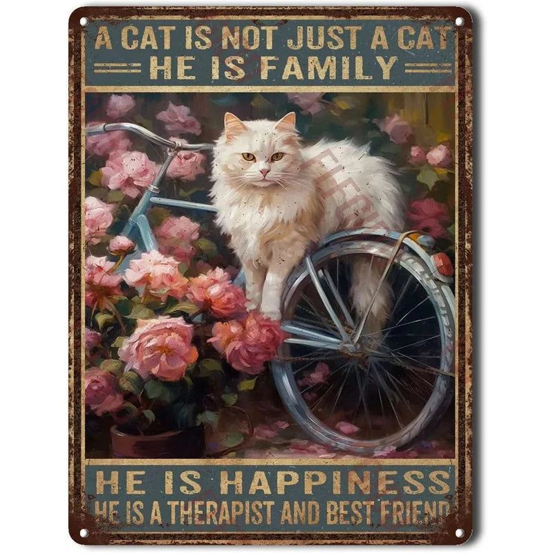 Metal Tin Signs Not Just a Cat He is Family Cat Lovers Gift Vintage Plaque Metal Man Cave Bar Pub Club Cafe Home Wall Decoration - Grand Goldman