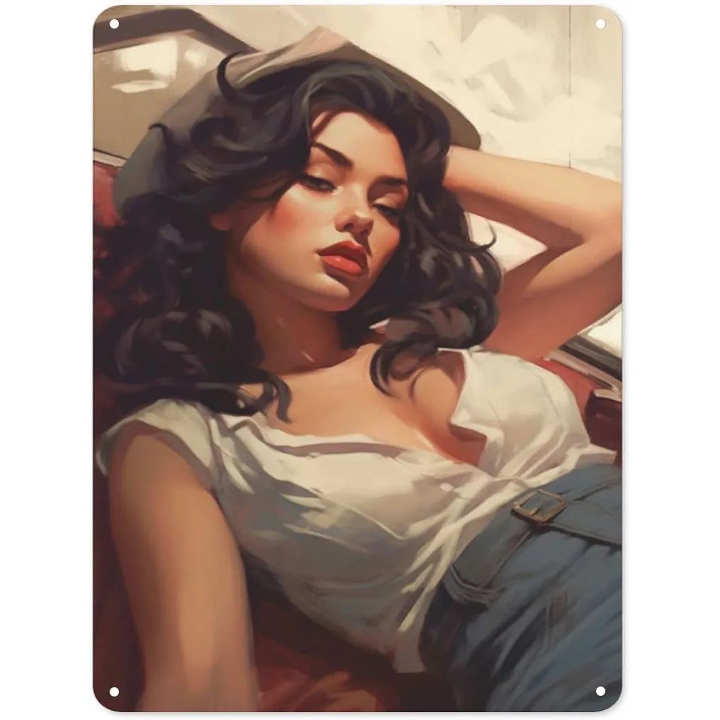 Metal Tin Signs Pin Up Girls Woman Car Sexy Girl Vintage Funny Art Wall Decorations for Home Man Cave Garage Cafe Bars Clubs - Grand Goldman