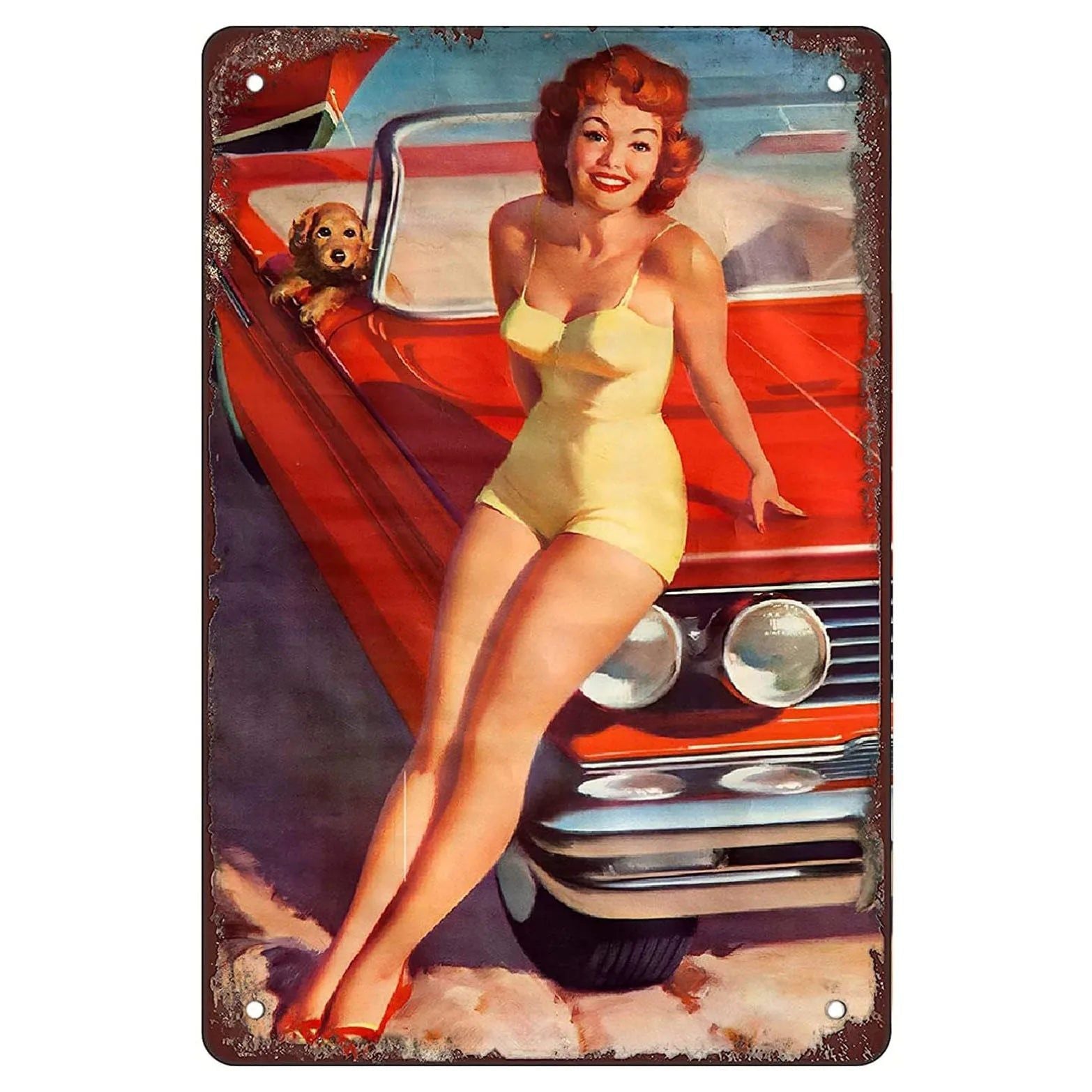 Metal Tin Signs Pin Up Girls Woman Car Sexy Girl Vintage Funny Art Wall Decorations for Home Man Cave Garage Cafe Bars Clubs - Grand Goldman