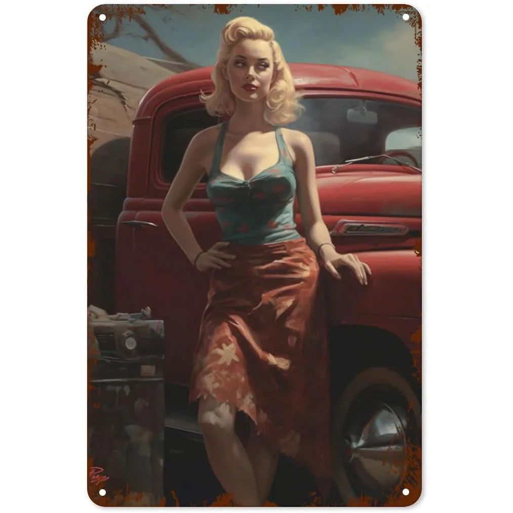 Metal Tin Signs Pin Up Girls Woman Car Sexy Girl Vintage Funny Art Wall Decorations for Home Man Cave Garage Cafe Bars Clubs - Grand Goldman