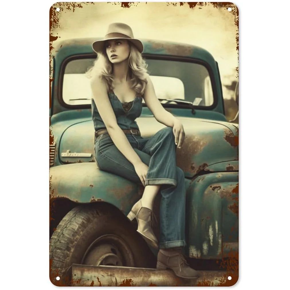 Metal Tin Signs Pin Up Girls Woman Car Sexy Girl Vintage Funny Art Wall Decorations for Home Man Cave Garage Cafe Bars Clubs - Grand Goldman