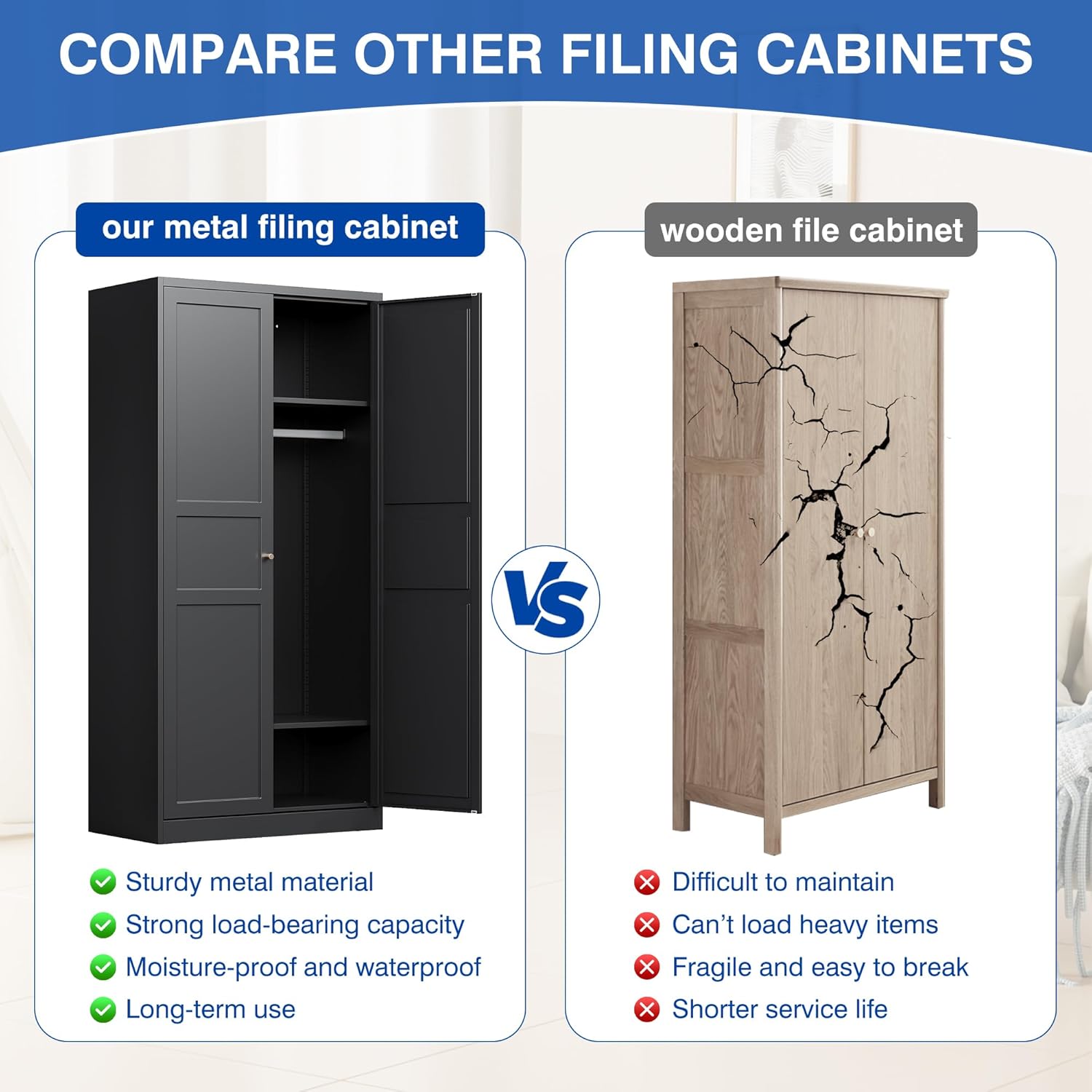 Metal Armoire Wardrobe Closet with 2 Doors 72'' Wardrobe Cabinet with Hanging Rail Metal Closet with Adjustable Shelves for Bedroom Require Assembly (Black, 72inch) - Grand Goldman