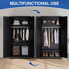 Metal Armoire Wardrobe Closet with 2 Doors 72'' Wardrobe Cabinet with Hanging Rail Metal Closet with Adjustable Shelves for Bedroom Require Assembly (Black, 72inch) - Grand Goldman