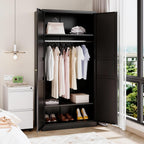 Metal Armoire Wardrobe Closet with 2 Doors 72'' Wardrobe Cabinet with Hanging Rail Metal Closet with Adjustable Shelves for Bedroom Require Assembly (Black, 72inch) - Grand Goldman