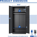 Metal Armoire Wardrobe Closet with 2 Doors 72'' Wardrobe Cabinet with Hanging Rail Metal Closet with Adjustable Shelves for Bedroom Require Assembly (Black, 72inch) - Grand Goldman