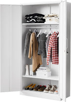 Metal Armoire Wardrobe Closet with 2 Doors 72'' Wardrobe Cabinet with Hanging Rail Metal Closet with Adjustable Shelves for Bedroom Require Assembly (Black, 72inch) - Grand Goldman