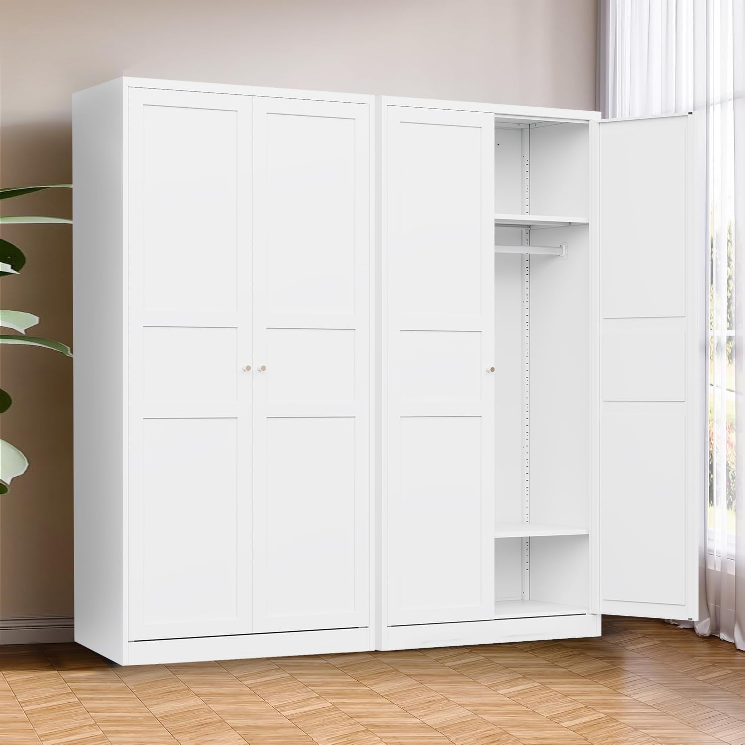 Metal Armoire Wardrobe Closet with 2 Doors 72'' Wardrobe Cabinet with Hanging Rail Metal Closet with Adjustable Shelves for Bedroom Require Assembly (Black, 72inch) - Grand Goldman